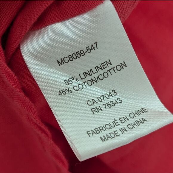 Saint Tropez West linen cotton blend pop over blouse red coral color - Picture 4 of 4